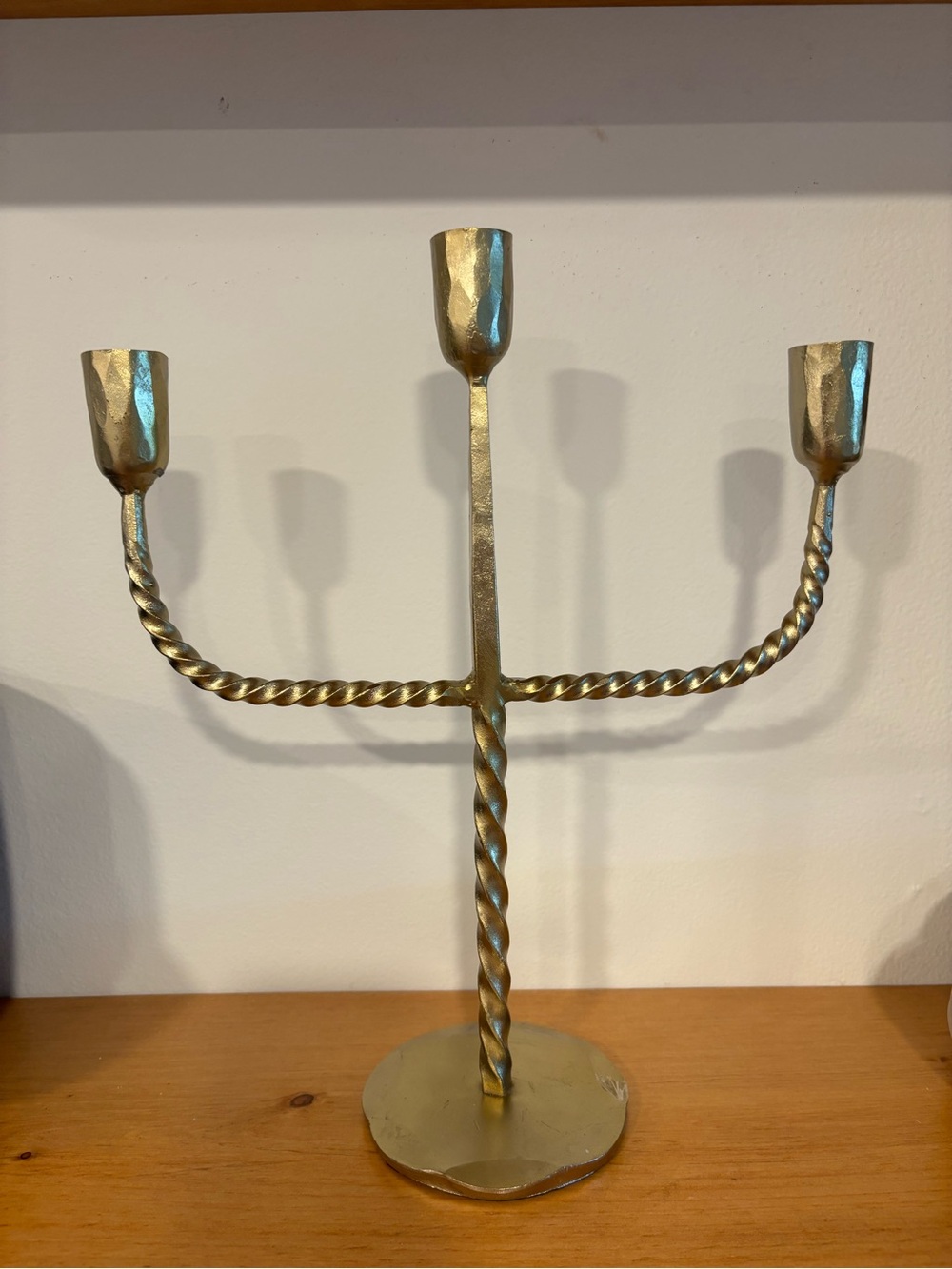 3 Arm Twisted Candelabra Antiqued Brass Finish Taper Candle Holder